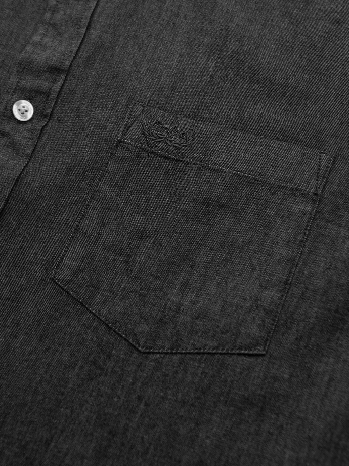 Men's denim shirt with embroidered pocket - black V2 OM-SHDS-0181