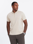Men's polo shirt with zippered collar - cream V3 OM-POSS-0132 