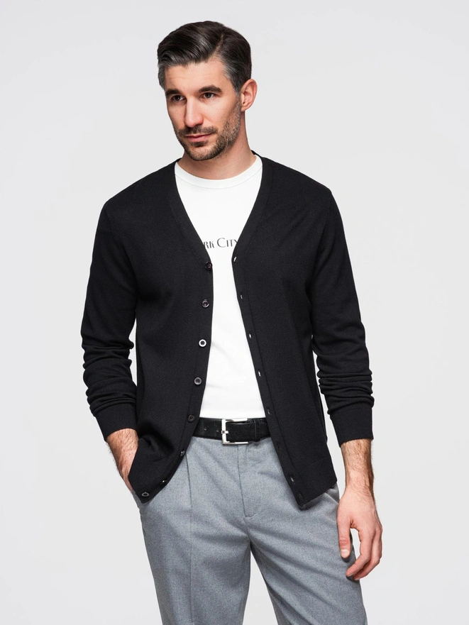 Monochrome knitted men's viscose cardigan - black V2 OM-SWCD-0126