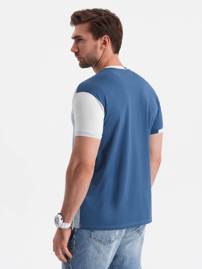 Men's elastane t-shirt with colored sleeves - blue V2 OM-TSCT-0176