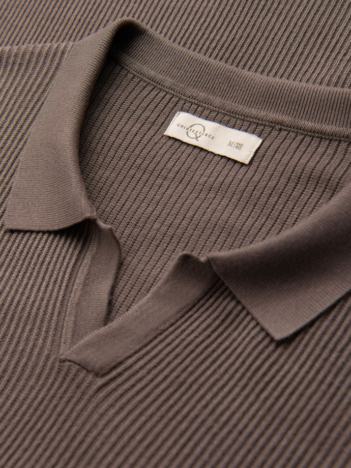 Męska koszulka polo bez guzików z otwartym kołnierzykiem – popielata V4 OM-POSS-0160