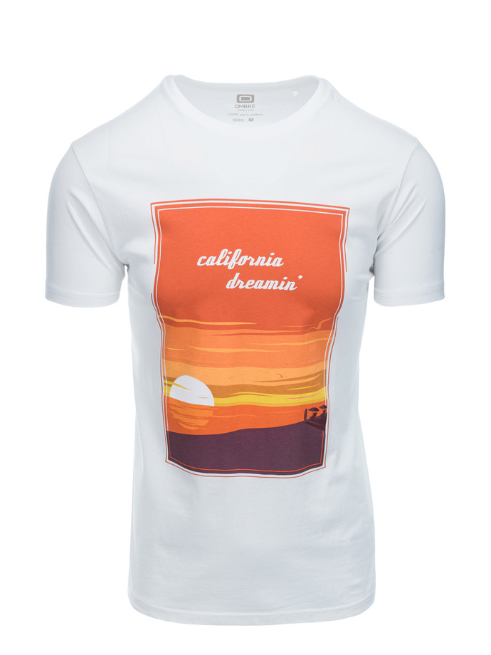 T-shirt męski z nadrukiem - biały V-1A S1434