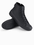 Men's high top sneakers with zipper for easy donning - black V1 OM-FOTH-0184