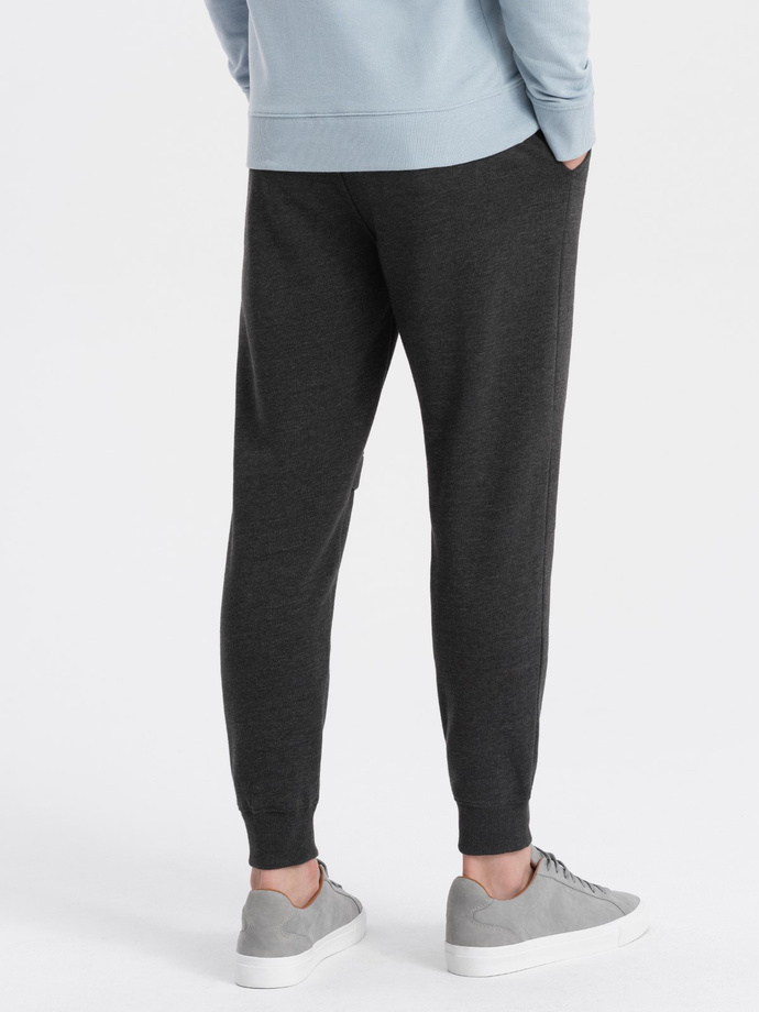 Men's sweatpants with stitching and zipper on leg - graphite melange V2 OM-PASK-0147