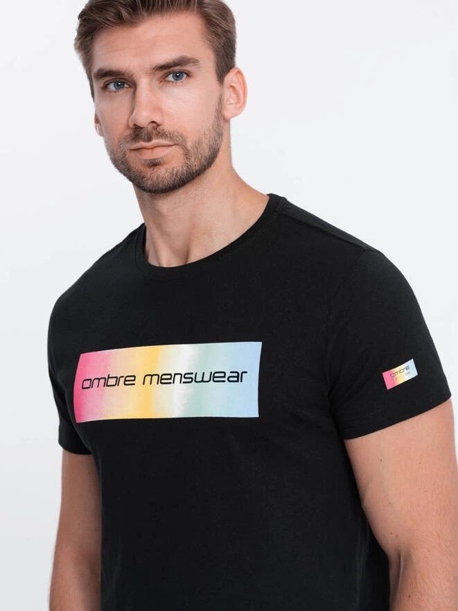 Men's printed cotton t-shirt - black V1 S1750