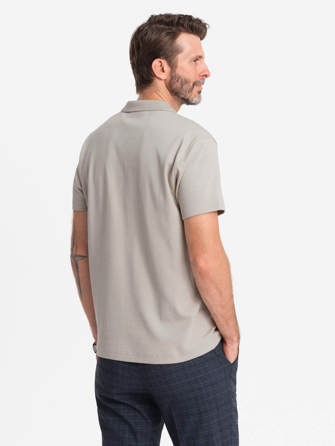 Męska koszulka polo z zapinanym na zamek kołnierzykiem – popielata V2 OM-POSS-0132