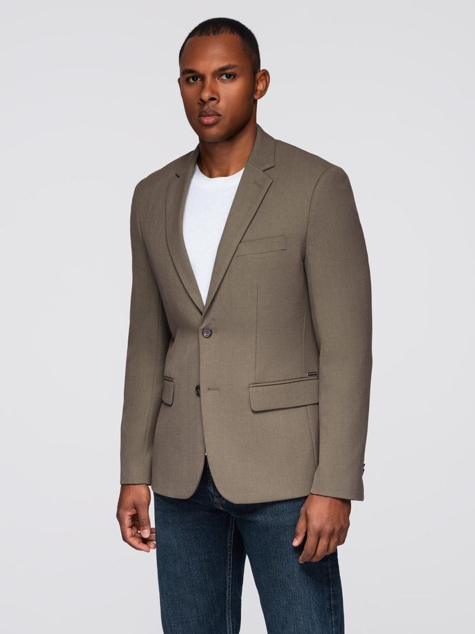 Men's elegant SLIM FIT jacket with rayon - olive V5 OM-BLZB-0135