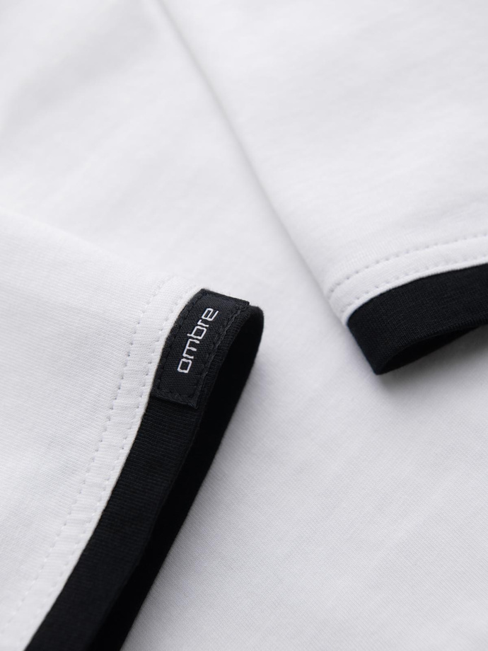 Men's hooded cotton t-shirt - white V1 OM-TSCT-0256