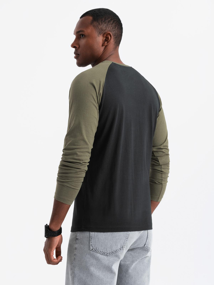 Men's longsleeve with raglan contrast sleeves - black/olive V3 OM-LSCL-0105