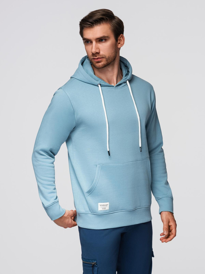 Men's BASIC kangaroo sweatshirt with hood - blue V7 B1674