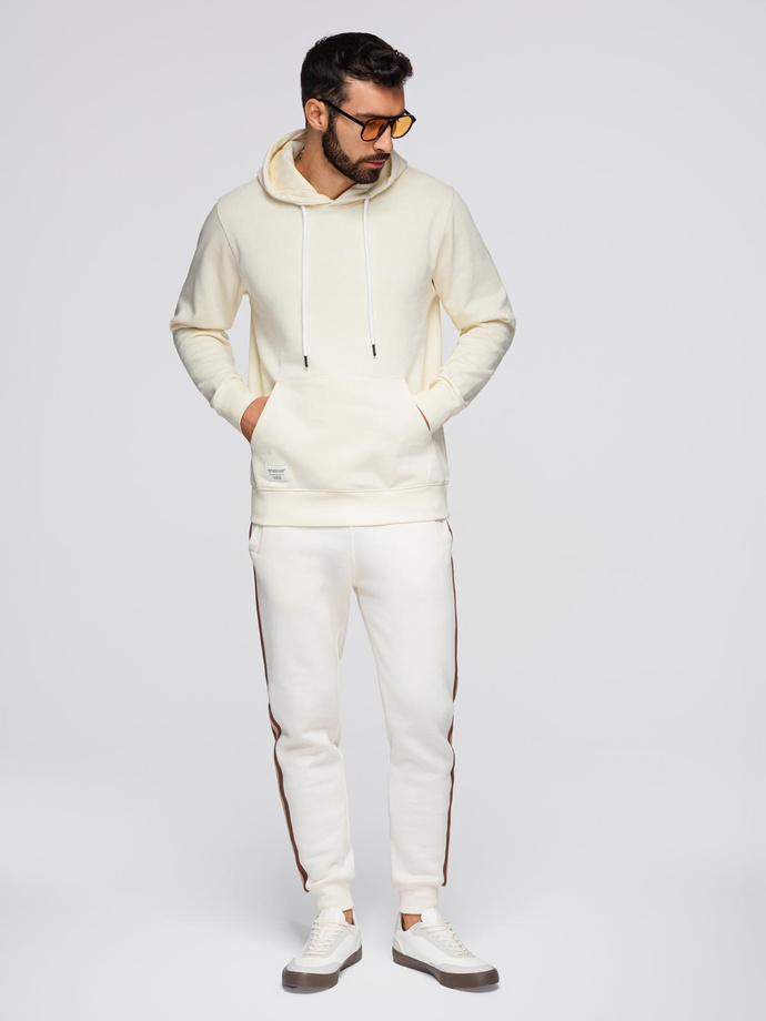 Men's BASIC kangaroo hooded sweatshirt - cream V11 B1674