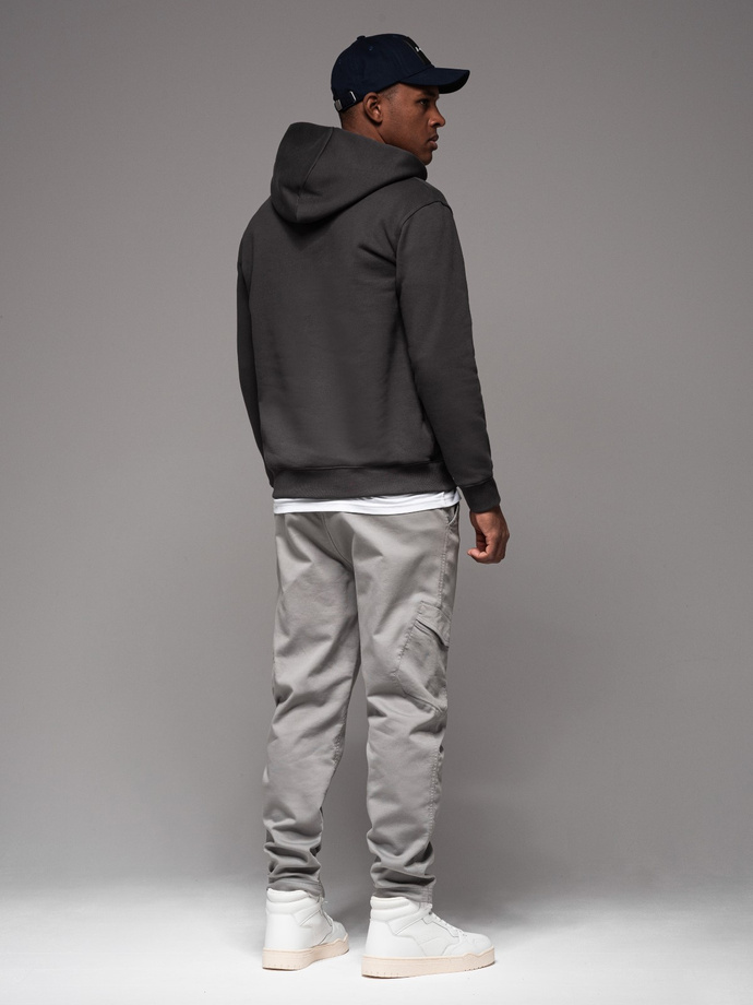 Men's knitted joggers with cargo pockets - light grey V4 OM-PAJO-0199