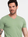 BASIC men's cotton classic tee with v-neck - green V11 OM-TSBS-0145