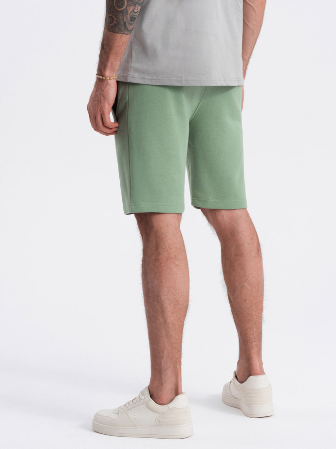Men's knit shorts with drawstring and pockets - green V3 OM-SRBS-0139