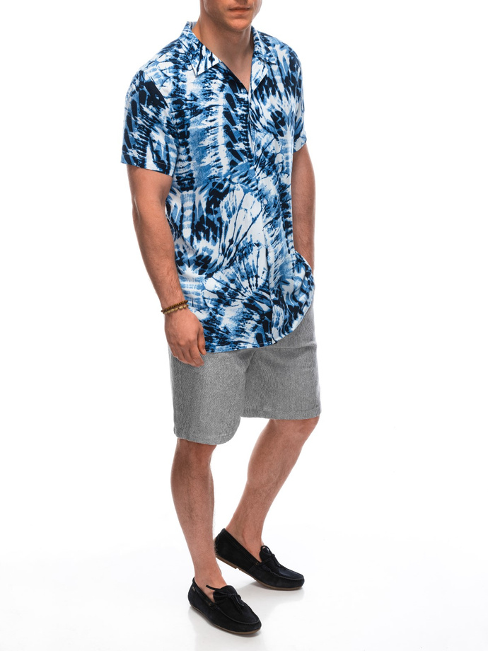 Men's viscose patterned short sleeve shirt OM-SHPS-0113 - white/navy V12