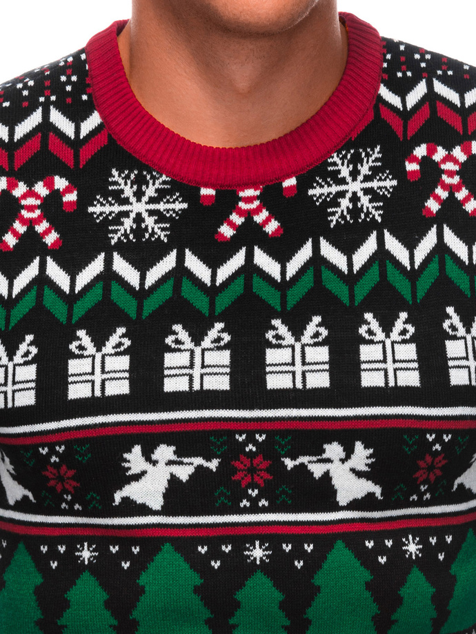 Men's Norwegian winter sweater with Christmas patterns - black V1 EM-SWOS-0103