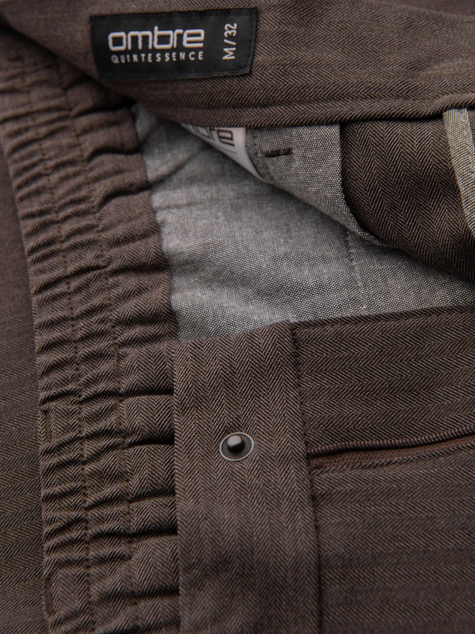 Men's chino pants with elastic waistband SLIM FIT - chocolate V2 OM-PACP-0158