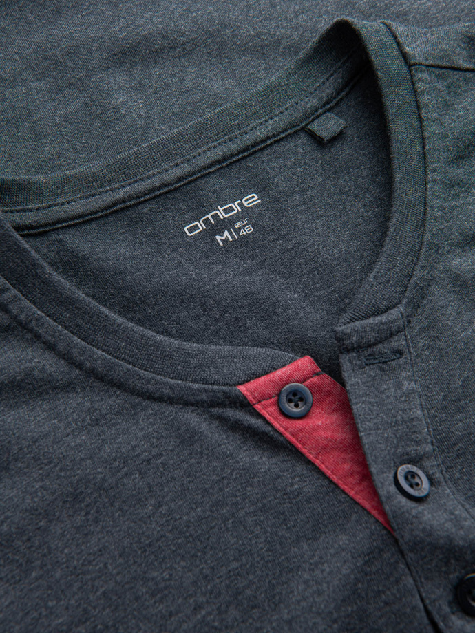 T-shirt męski z rozpinanym okrągłym dekoltem henley – granatowy V5 OM-TSCT-0155