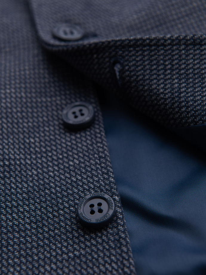 Fitted elegant men's structured knit vest - navy blue V1 OM-BLZV-0147