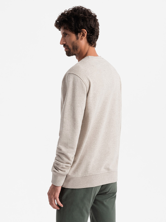 Men's mélange sweatshirt with embroidered logo - beige V2 OM-SSNZ-0163