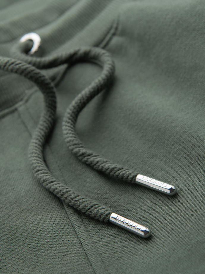 Męskie dresowe spodnie z lampasami i ściągaczami na nogawkach – oliwkowe V2 OM-PASK-0258