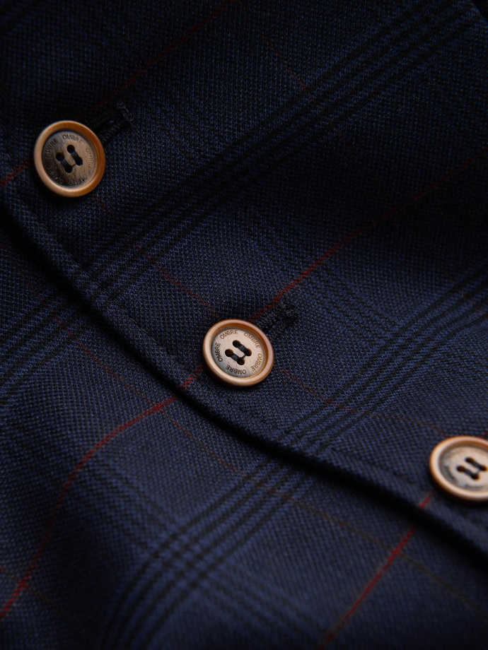 Men's vest without lapels in delicate check - navy blue V1 OM-BLZV-0123