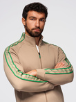 Men's unbuttoned sweatshirt with piping and high collar - brown V1 OM-SSZP-0224