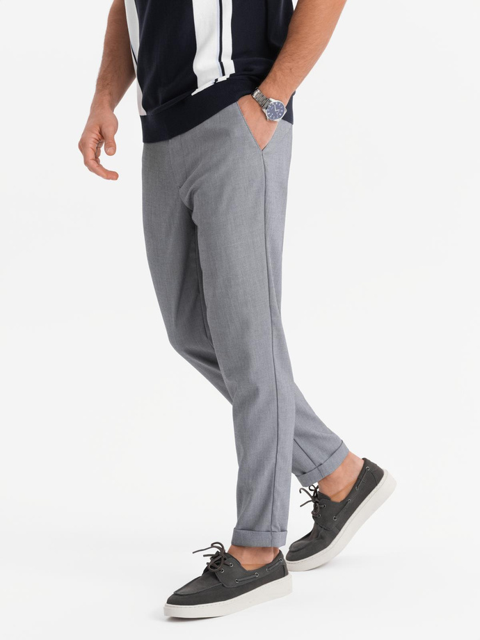 Spodnie męskie chino REGULAR FIT z gumką w pasie – szare V2 OM-PACP-0157