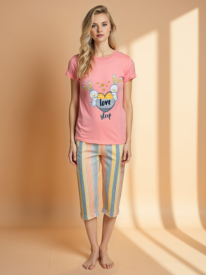 Women's pajamas ULR184 - pink and yellow
