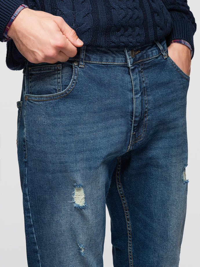 Men's REGULAR FIT denim pants with rubbing - dark blue V2 OM-PADP-0254