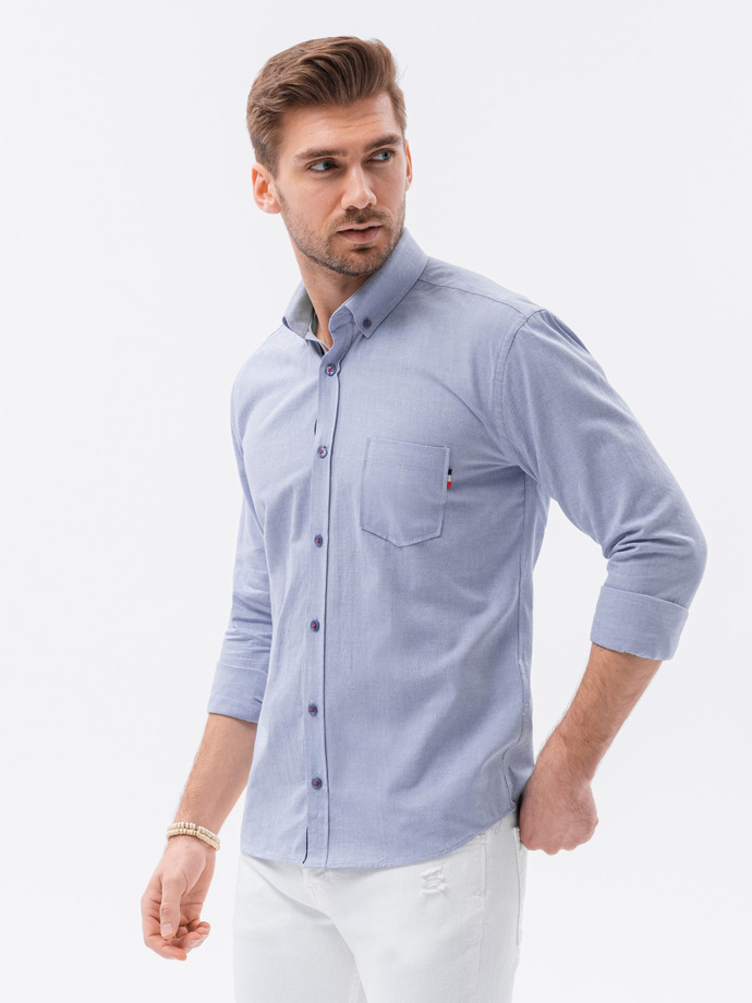Koszula męska z długim rękawem SLIM FIT - niebieska V9 K643