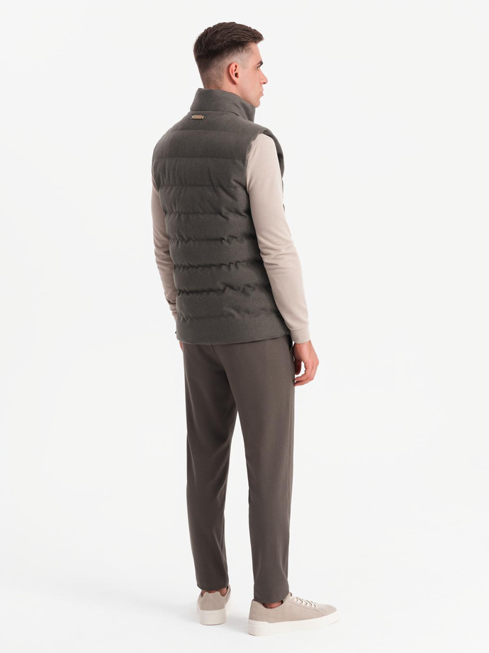 Men's quilted wool sleeveless jacket - olive melange V4 OM-JAVJ-0200