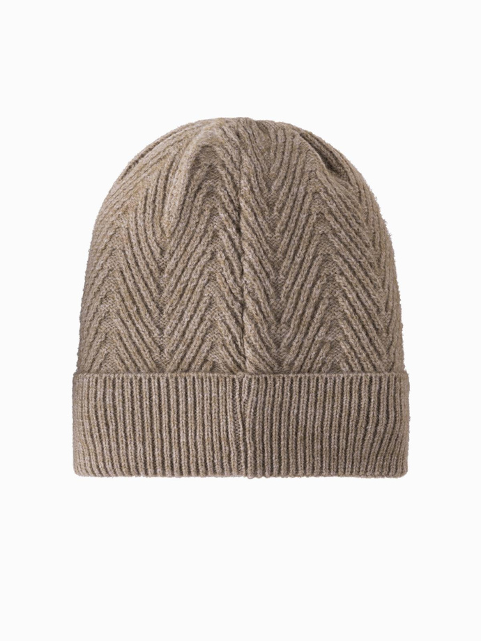 Men's knitted sweater-weave cap with patch - ash V6 OM-ACWH-0122
