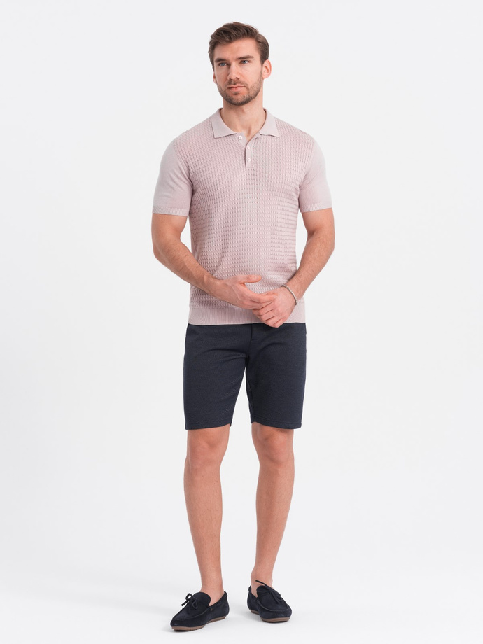 Men's structured knit shorts with chino pockets - navy blue V1 OM-SRCS-0128