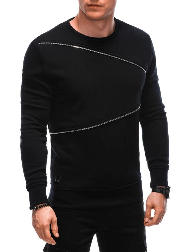 Men's sweatshirt with decorative zippers OM-SSNZ-22FW-005 - black V1
