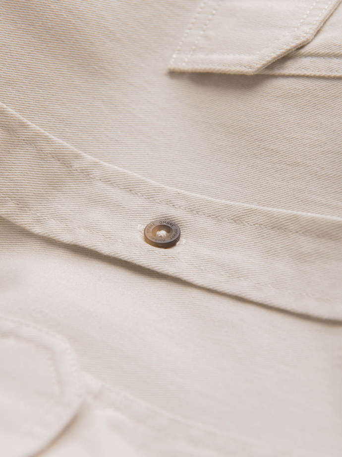 Men's REGULAR FIT cotton shirt with buttoned pockets - cream V1 OM-SHCS-0146