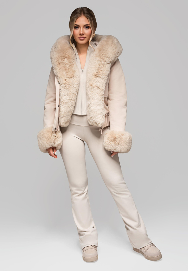 Women's jacket with detachable fur OW-JALP-0100 v2 - beige