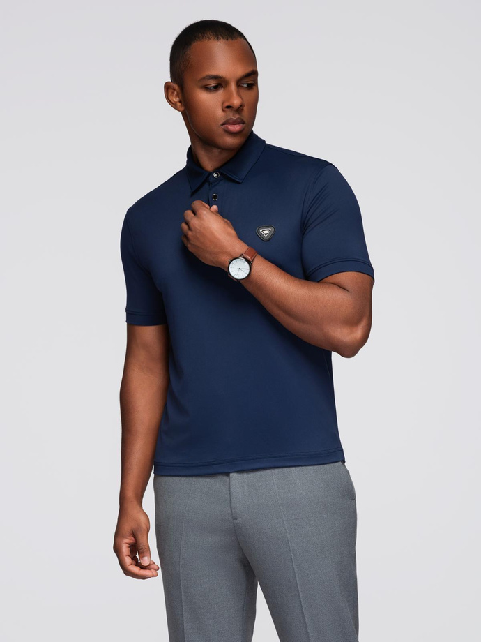 Stylish men's stretch fabric polo shirt - navy blue V3 OM-POSS-0150