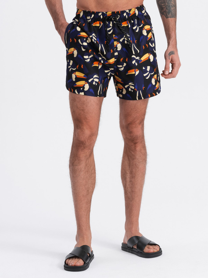 Szorty męskie kąpielówki w tukany - czarno-granatowe V1 OM-SRBS-0140