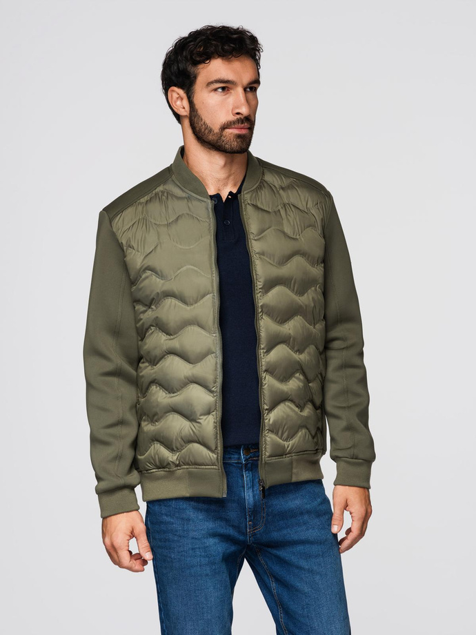 Men's quilted bomber jacket - dark olive green V3 OM-JALP-0141