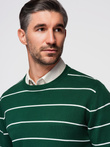 Men's casual sweater with horizontal stripes - green V4 OM-SWSW-0143