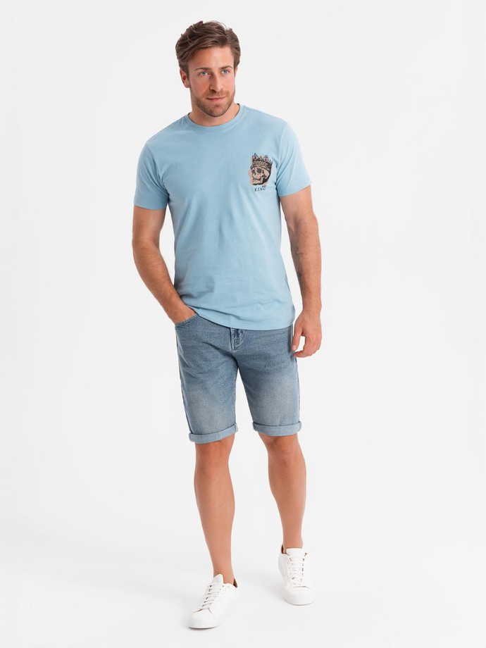 Men's denim shorts with rolled up leg - light blue V1 OM-SRDS-0164
