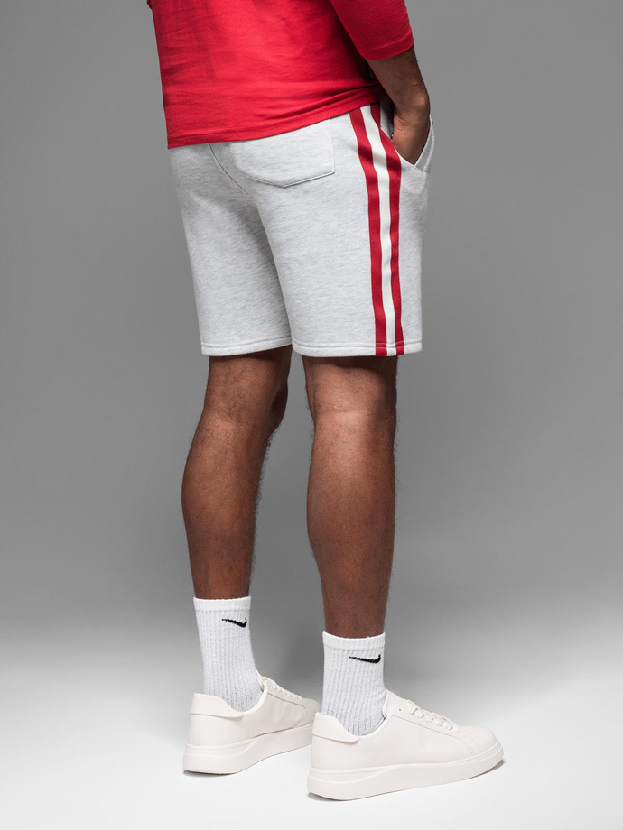 Męskie szorty dresowe z lampasami i ściągaczem w pasie – szary melanż V1 OM-SRSK-0156