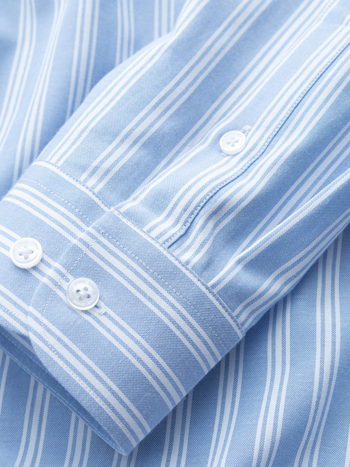 Men's REGULAR FIT shirt in white stripes with pocket - blue V2 OM-SHOS-0171
