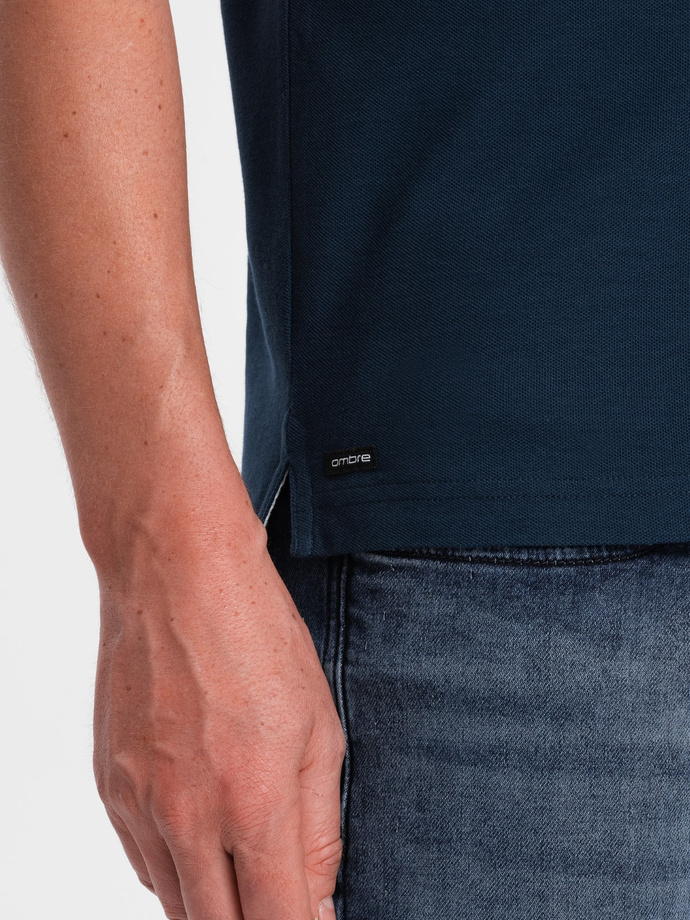 Koszulka męska polo bez kołnierzyka - granatowa V4 OM-TSCT-0156