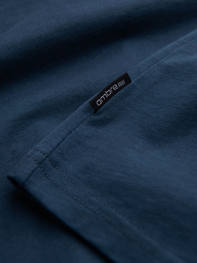BASIC men's classic cotton T-shirt with a serape neckline - dark blue V13 OM-TSBS-0145