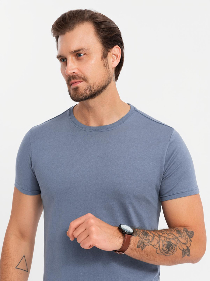 BASIC men's cotton shirt set with round neckline - white/graphite/blue denim V8 OM-TSBS-0232
