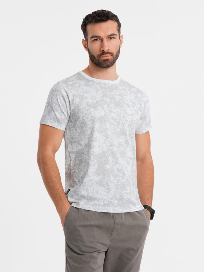 Men's patterned cotton short-sleeved T-shirt - white V1 OM-TSFP-0223