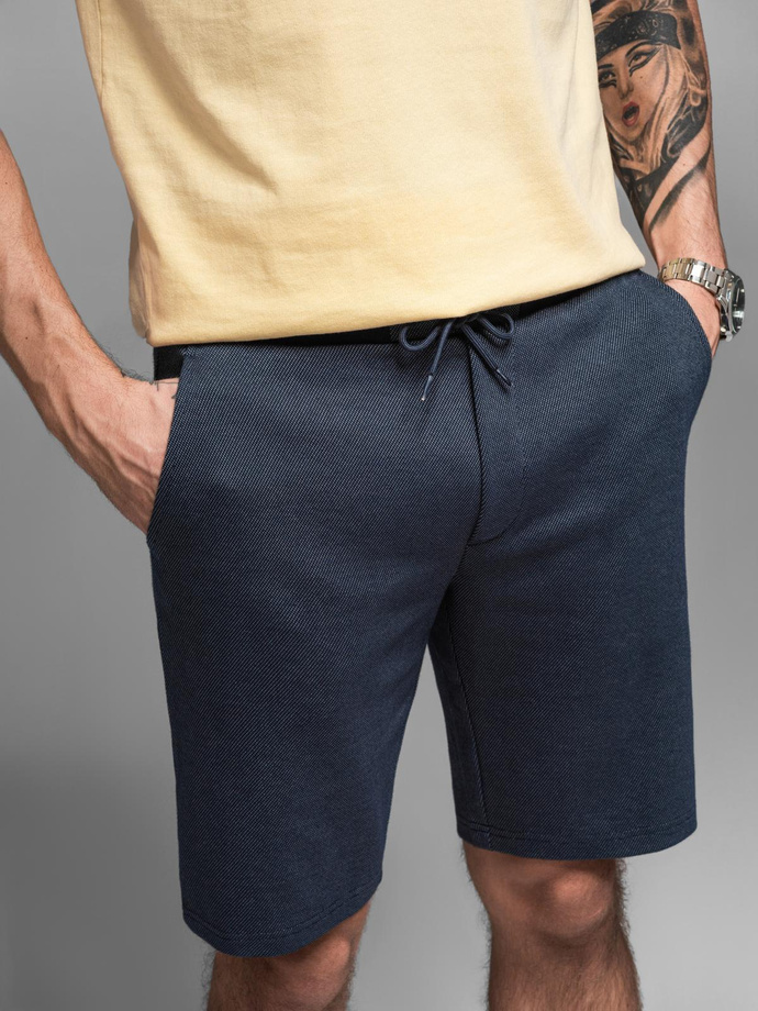 Casual men's SLIM FIT jacquard knit shorts - navy blue V1 OM-SRCS-0168