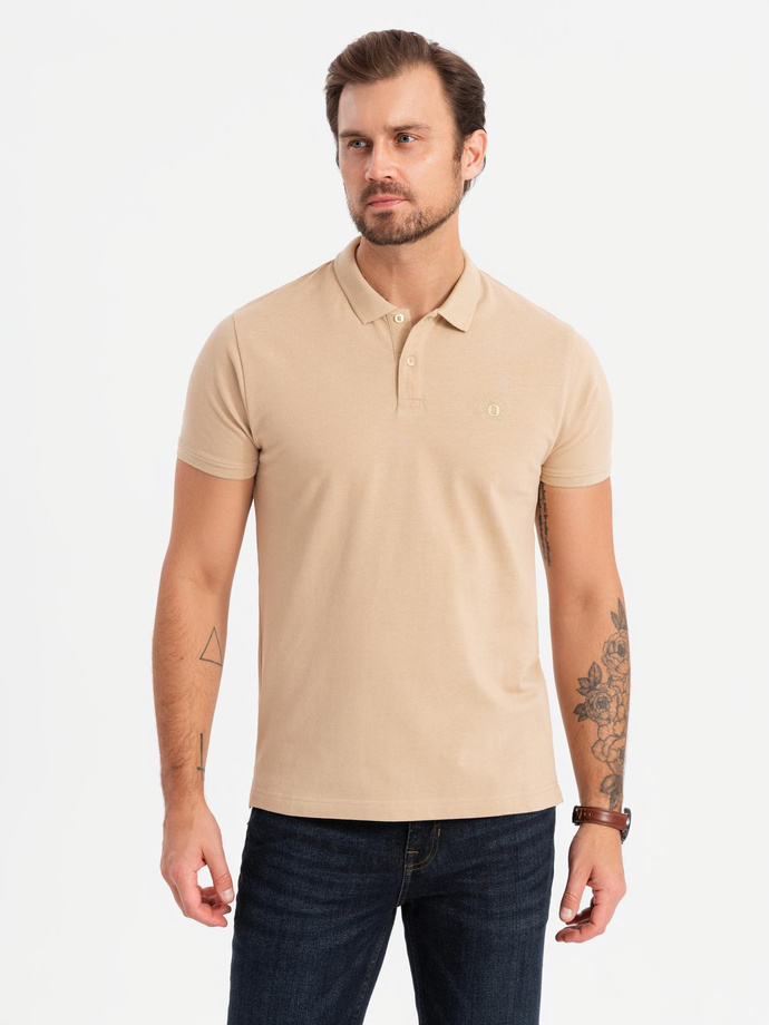 Komplet męskich bawełnianych t-shirtów polo BASIC – czarny/biały/beżowy V7 OM-POBS-0133